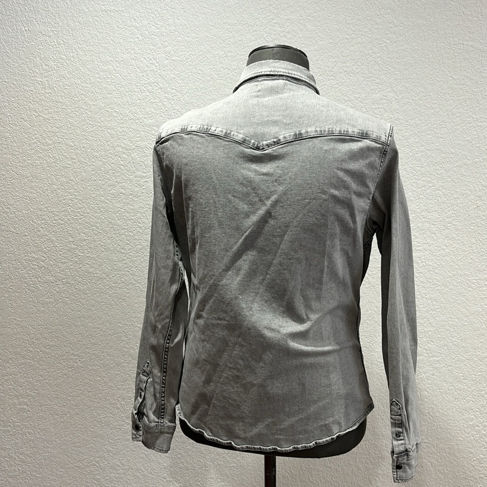 All Saints Gray Washed Denim Button-Down Shirt - Picture 4 of 6